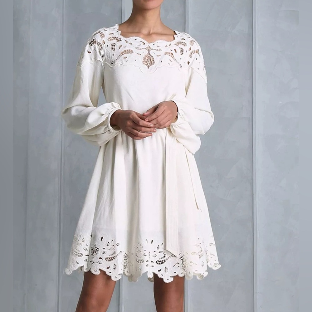 JONATHAN SIMKHAI Avra Belted Lace Dress Size 6. NWT